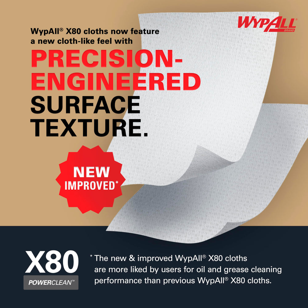 Wypall PowerClean X80 next to a hand to show roll size and supply advantage