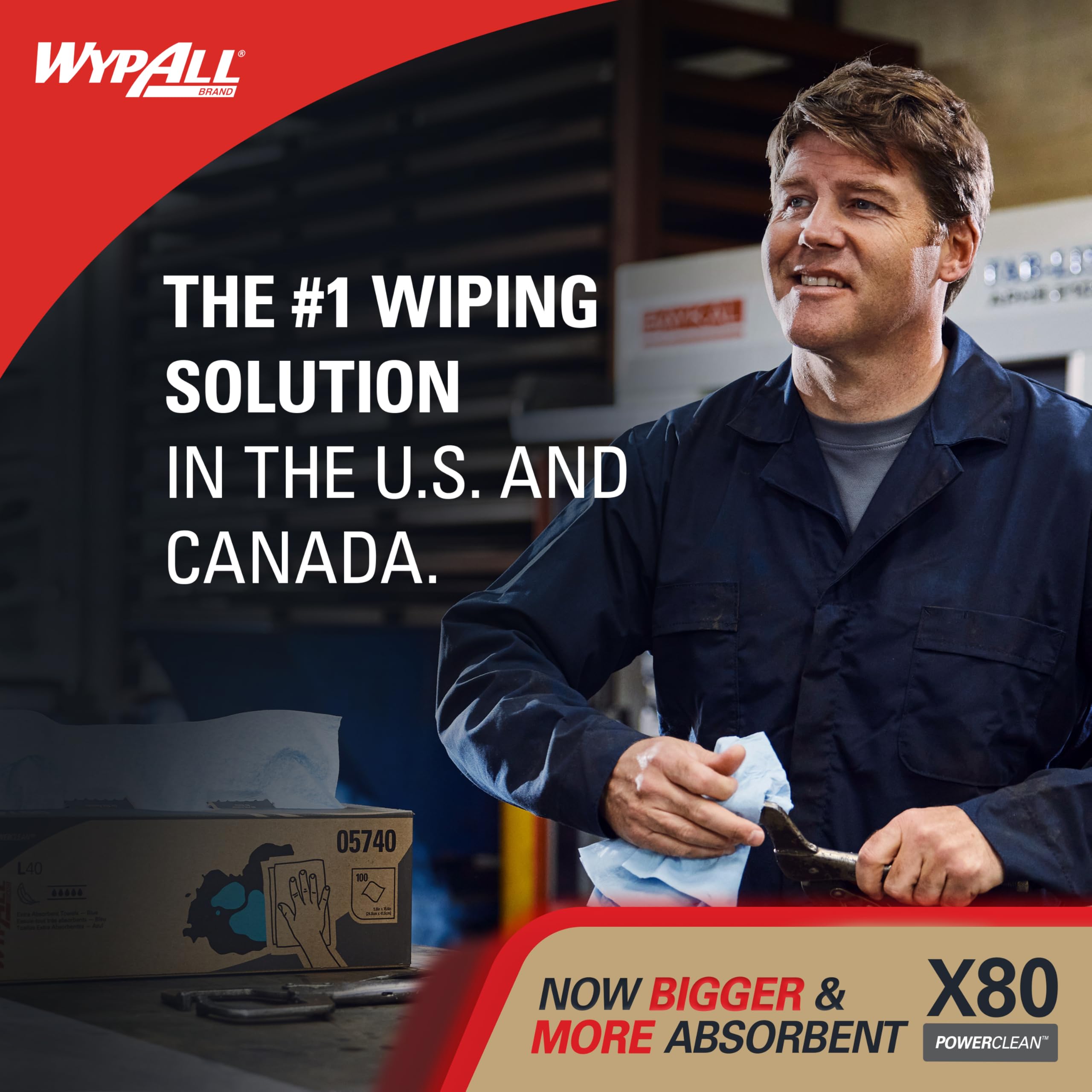 Wypall PowerClean X80 sheet absorbing oil demonstrating fast uptake benefit