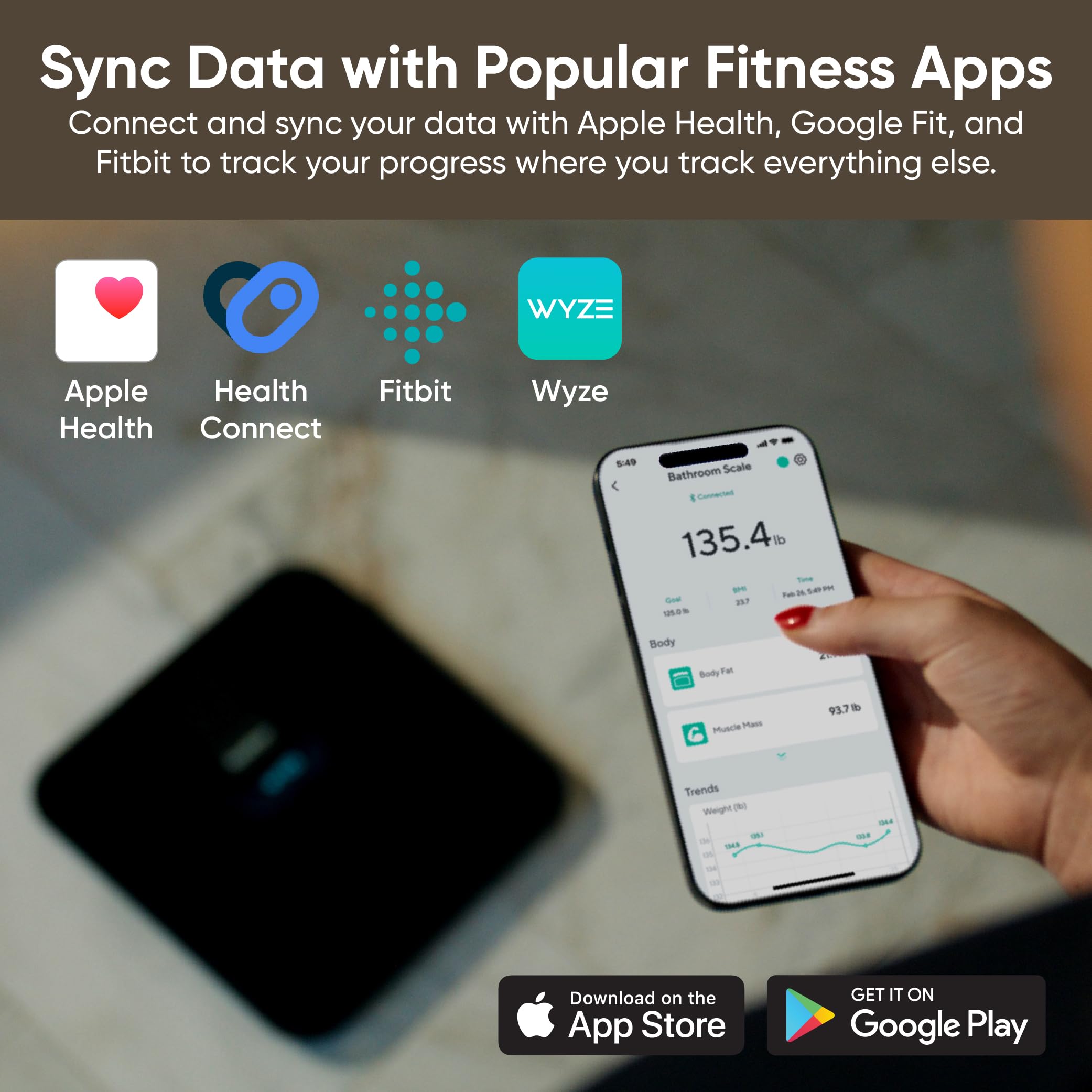Wyze Scale Ultra al lado de una regla para comparar tamaño compacto