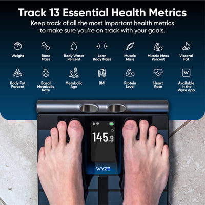 Wyze Scale next to a ruler for size and 400 lb capacity reference