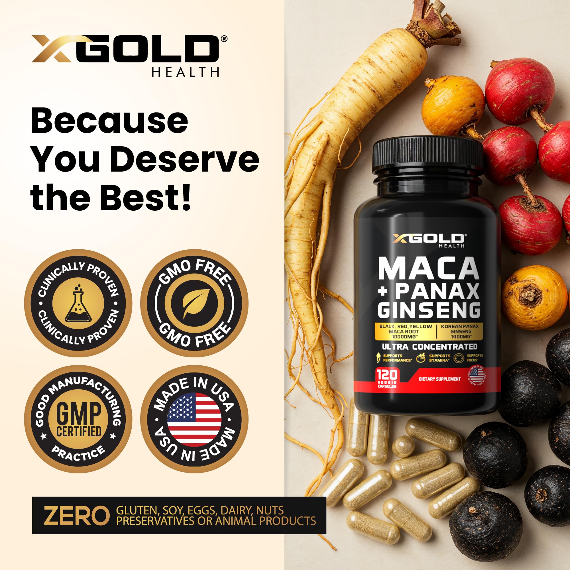 X Gold Health cápsulas junto a un vaso de agua para uso diario