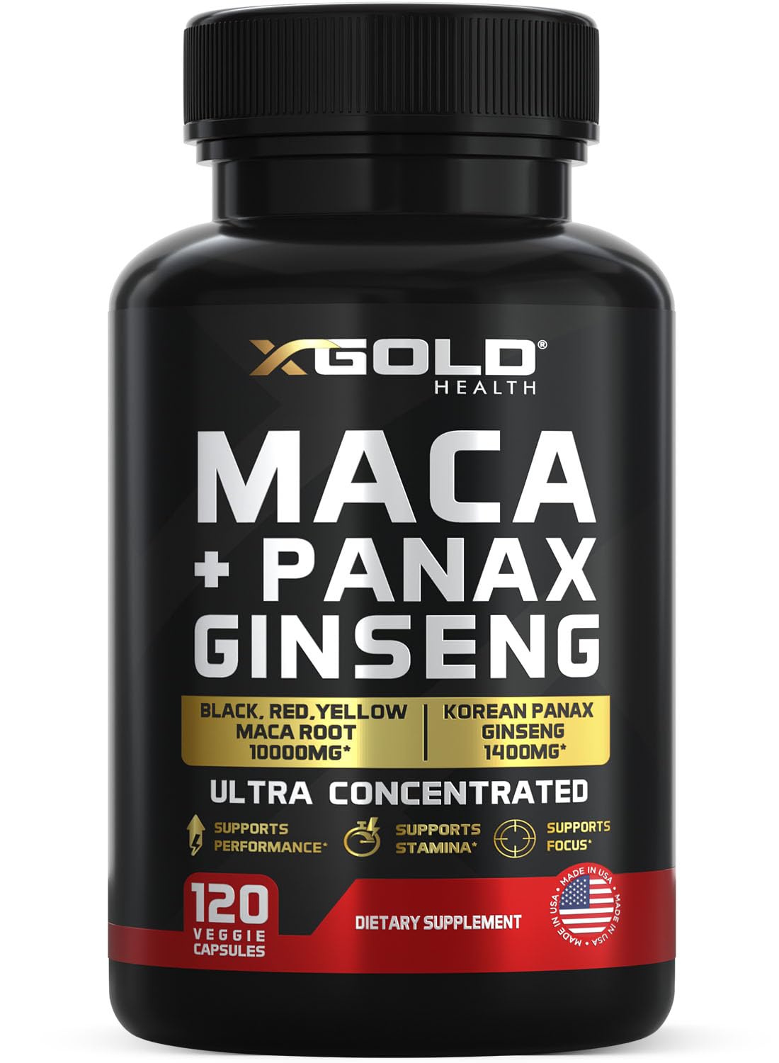 X Gold Health frasco frontal mostrando etiqueta y beneficios claros