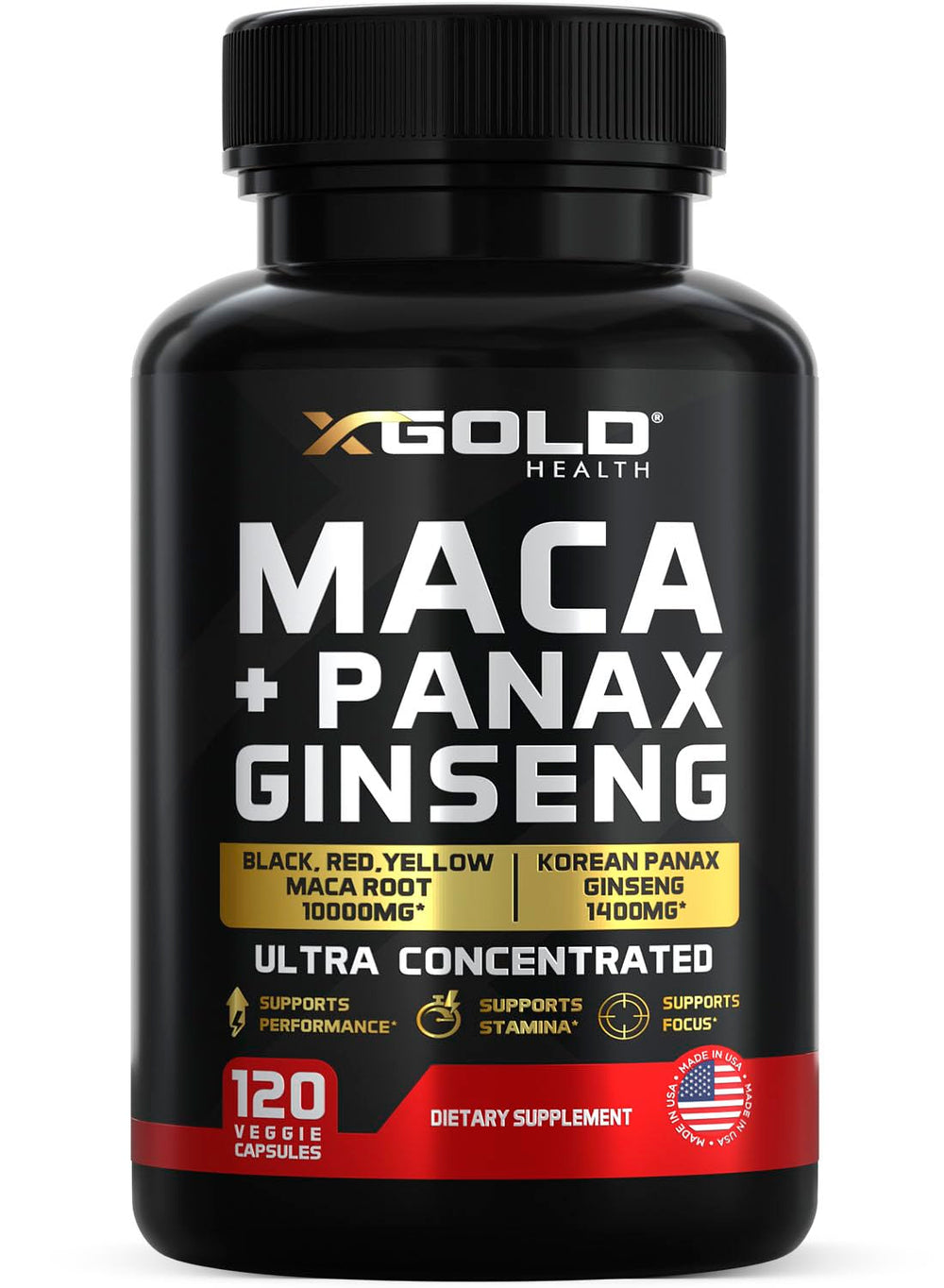 X Gold Health frasco frontal mostrando etiqueta y beneficios claros