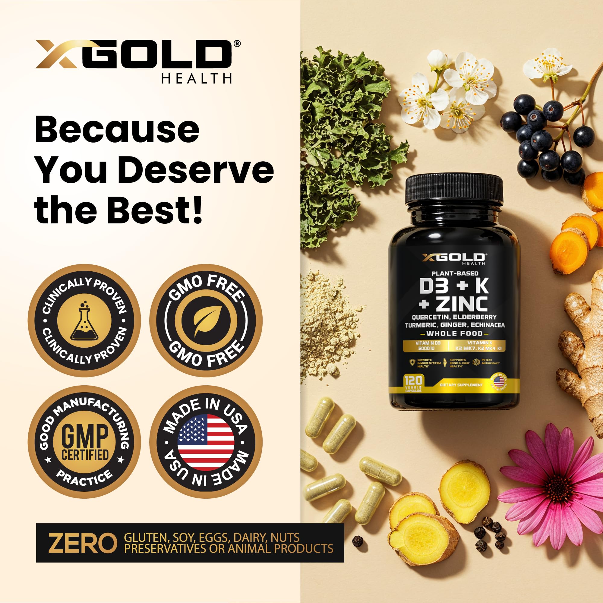 X Gold Health mezcla de ingredientes en polvo destacando origen vegetal