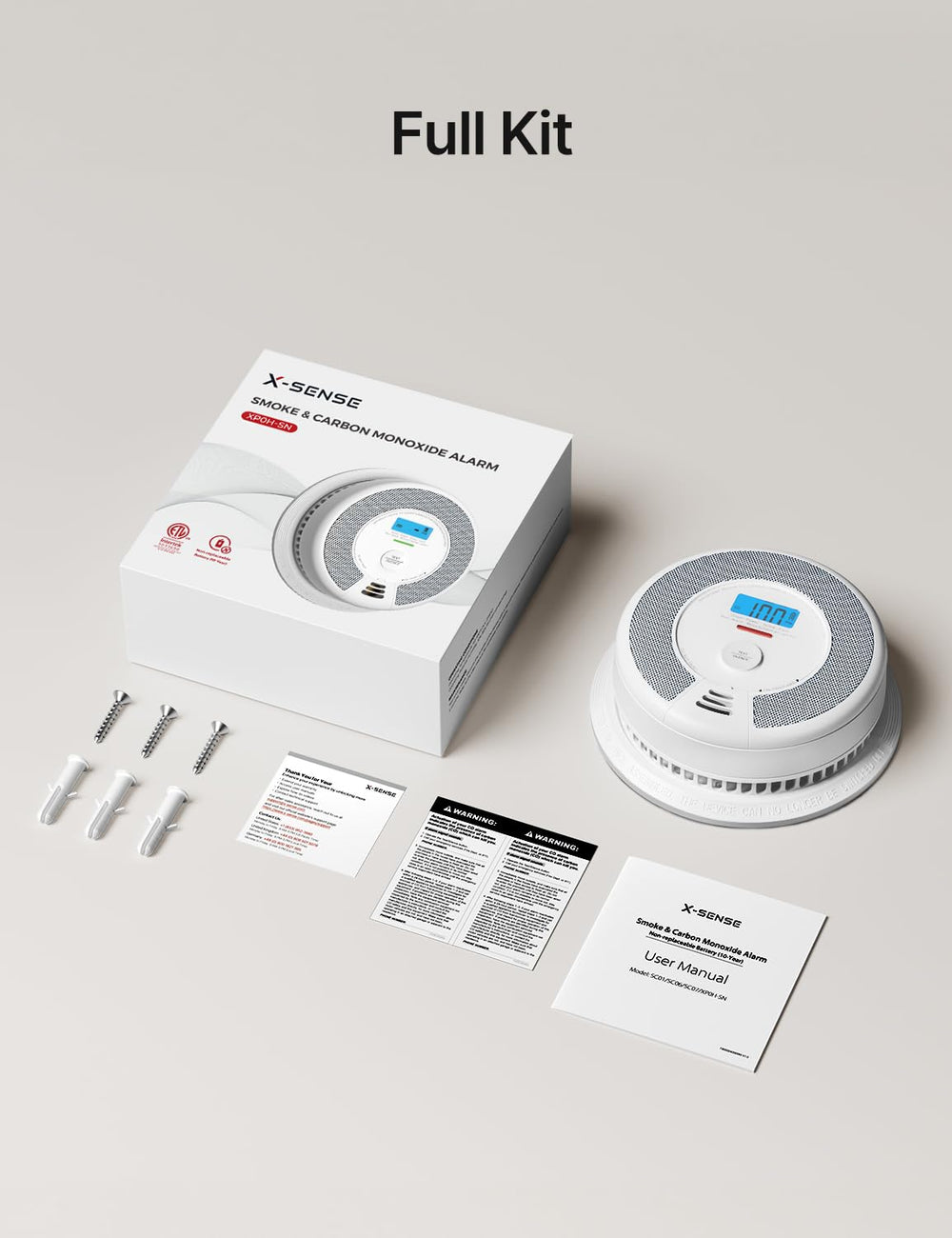 X-Sense XP0H-SN caja y contenido del paquete listos para instalación