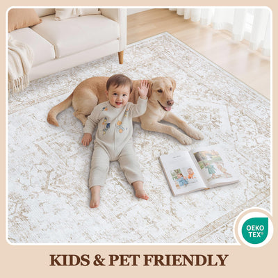 Xafir rug under sofa in living room showing cohesive design and comfort benefit