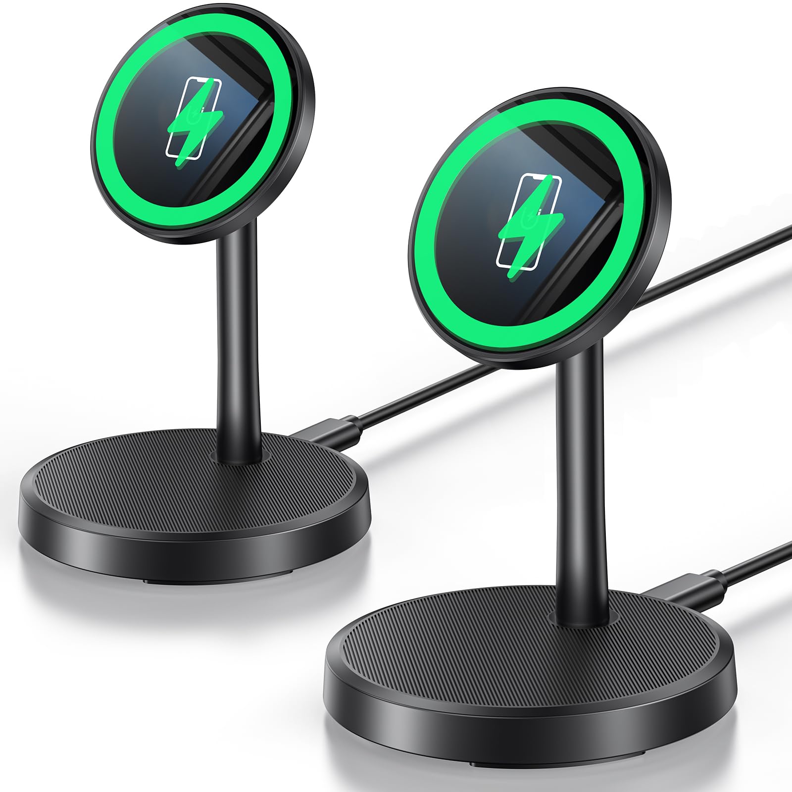 Xiauodo front view of two black magnetic charging stands showing compact design and stability