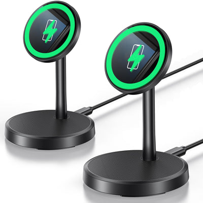 Xiauodo front view of two black magnetic charging stands showing compact design and stability