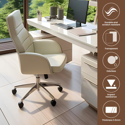 Tapete XINQIDAI tamaño 47x32 comparado con silla para referencia de escala