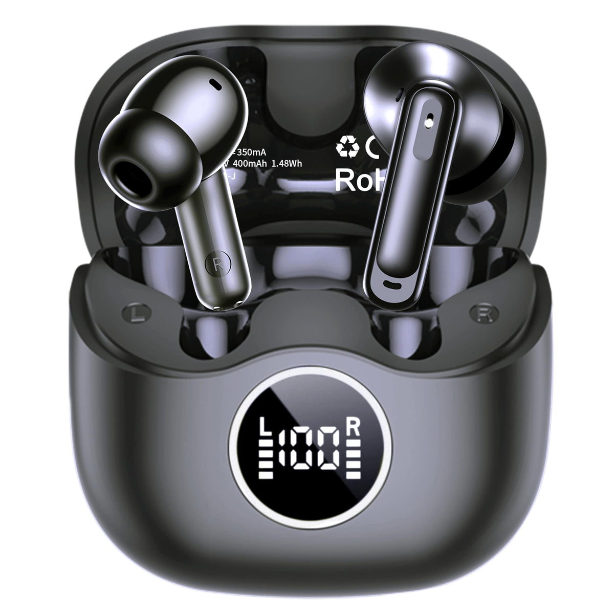 xinwld Air7 Pro frontal con estuche abierto mostrando auriculares y LED