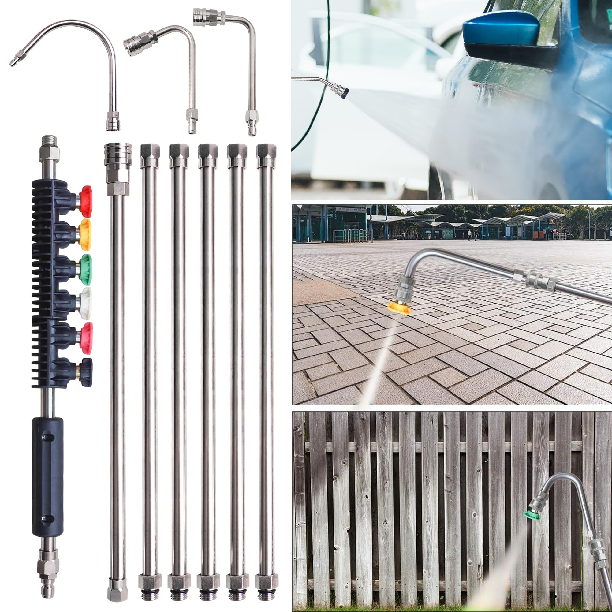 Xiny Tool assortment of 30°, 90°, U-shape and straight wands demonstrating flexible spray angles