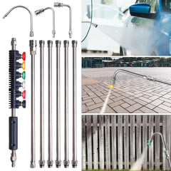 Xiny Tool assortment of 30°, 90°, U-shape and straight wands demonstrating flexible spray angles