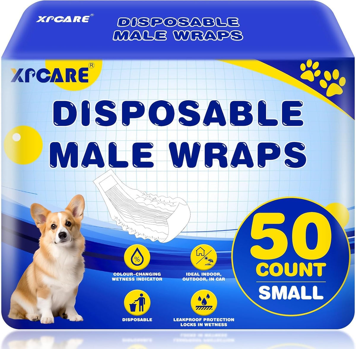 XPCARE paquete frontal mostrando 50 pañales y ventajas prácticas