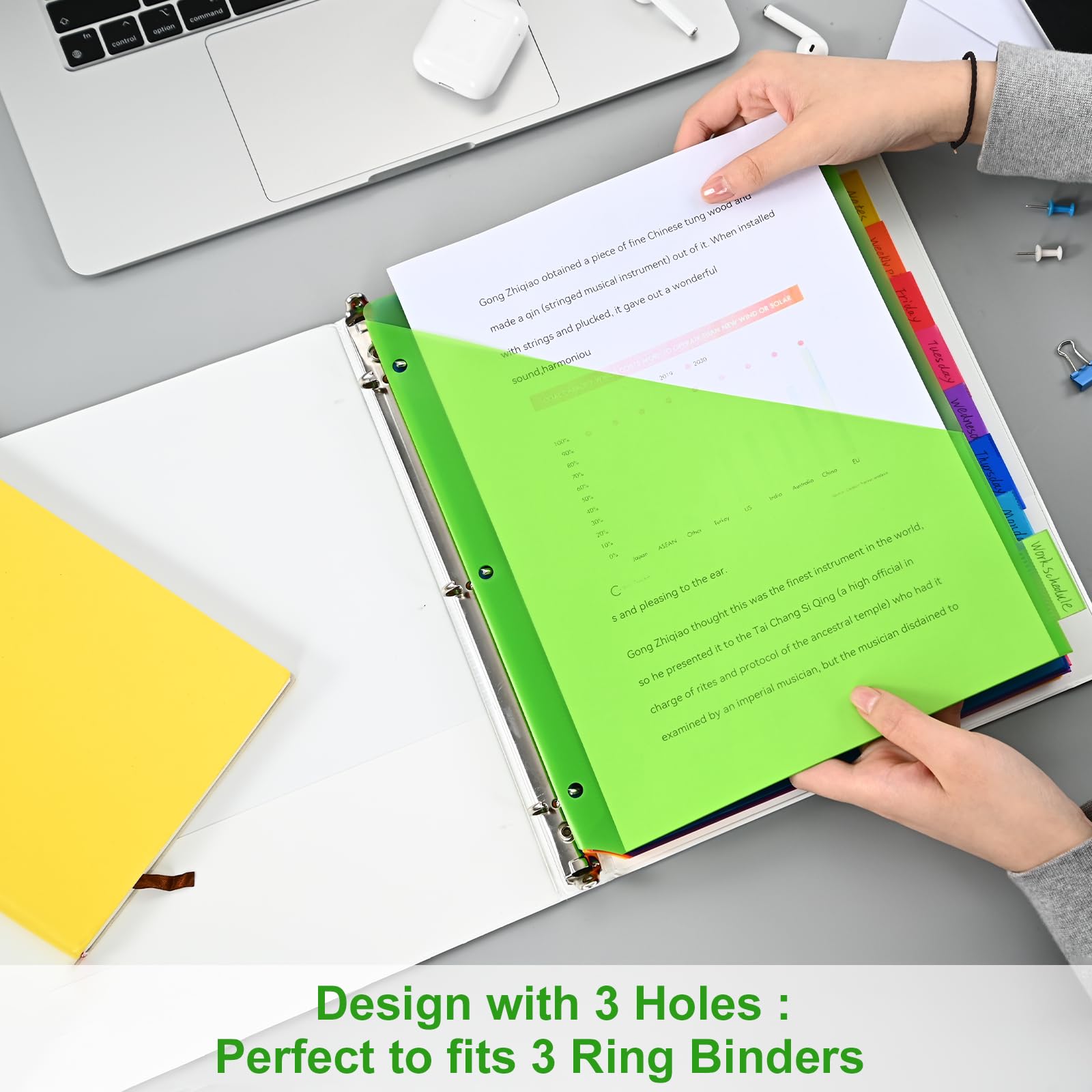 XRUNMIX dividers installed in a 3-ring binder for tidy, accessible filing