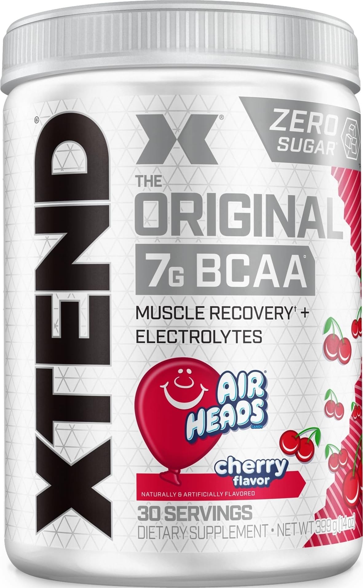 Xtend Airheads Cherry frente del envase mostrando marca y beneficio de recuperación