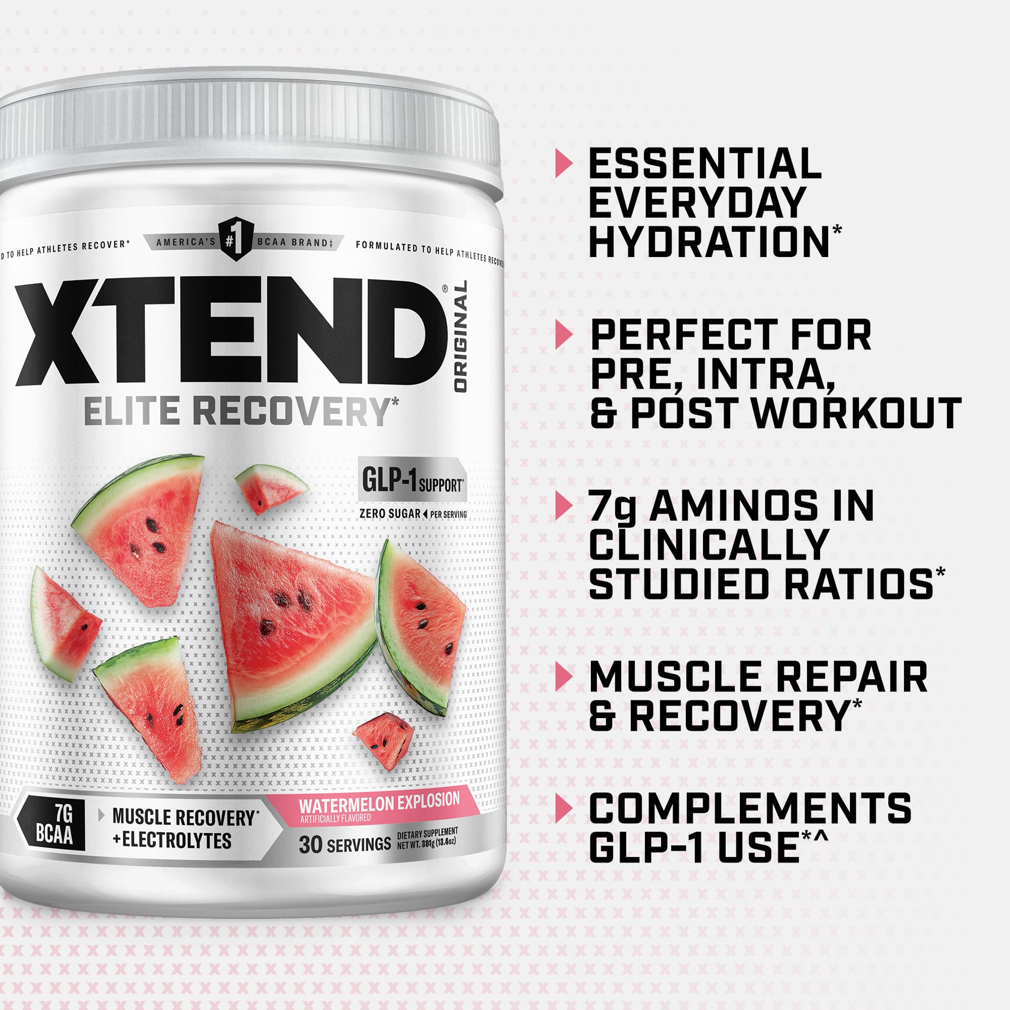Xtend frasco junto a medida para comparar tamaño y porciones prácticas
