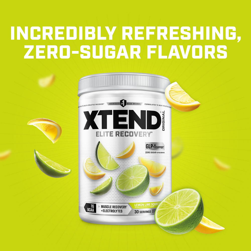 Etiqueta Xtend mostrando ingredientes, BCAA 7g y certificaciones NSF