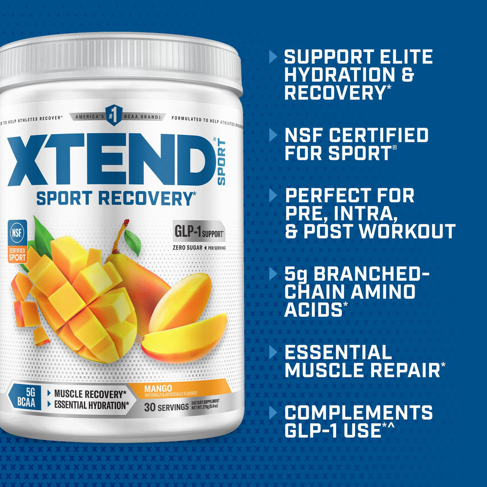 Xtend cucharada con polvo mango lista para mezclar y mejorar la hidratación