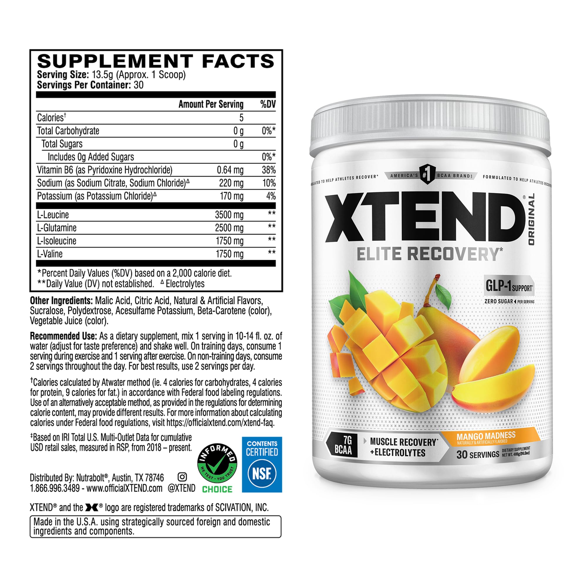 Xtend polvo Mango textura cercana mostrando mezcla fina y fácil disolución