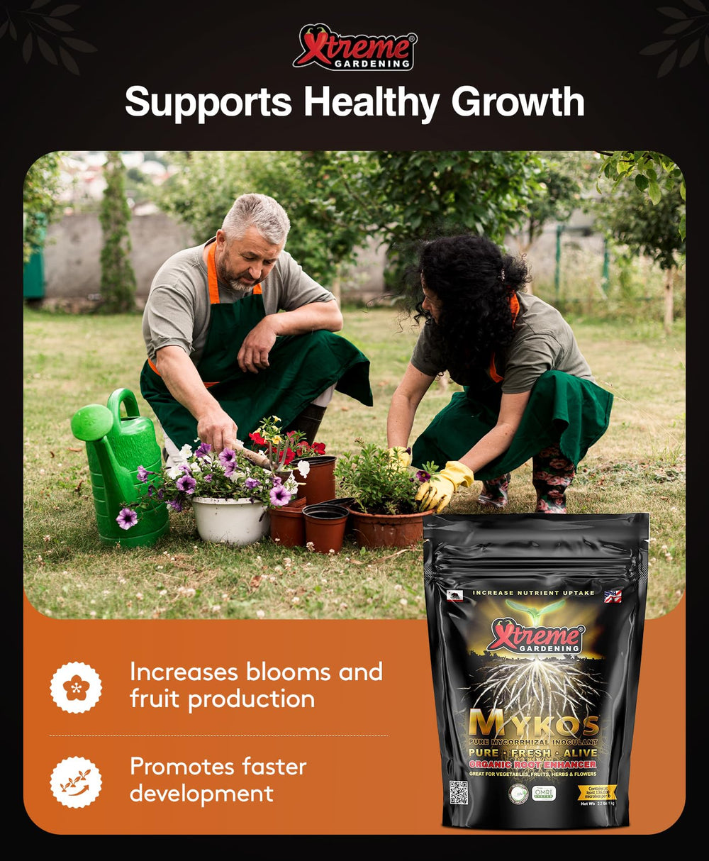 OMRI-listed label on Xtreme Gardening Mykos packaging indicating organic compatibility