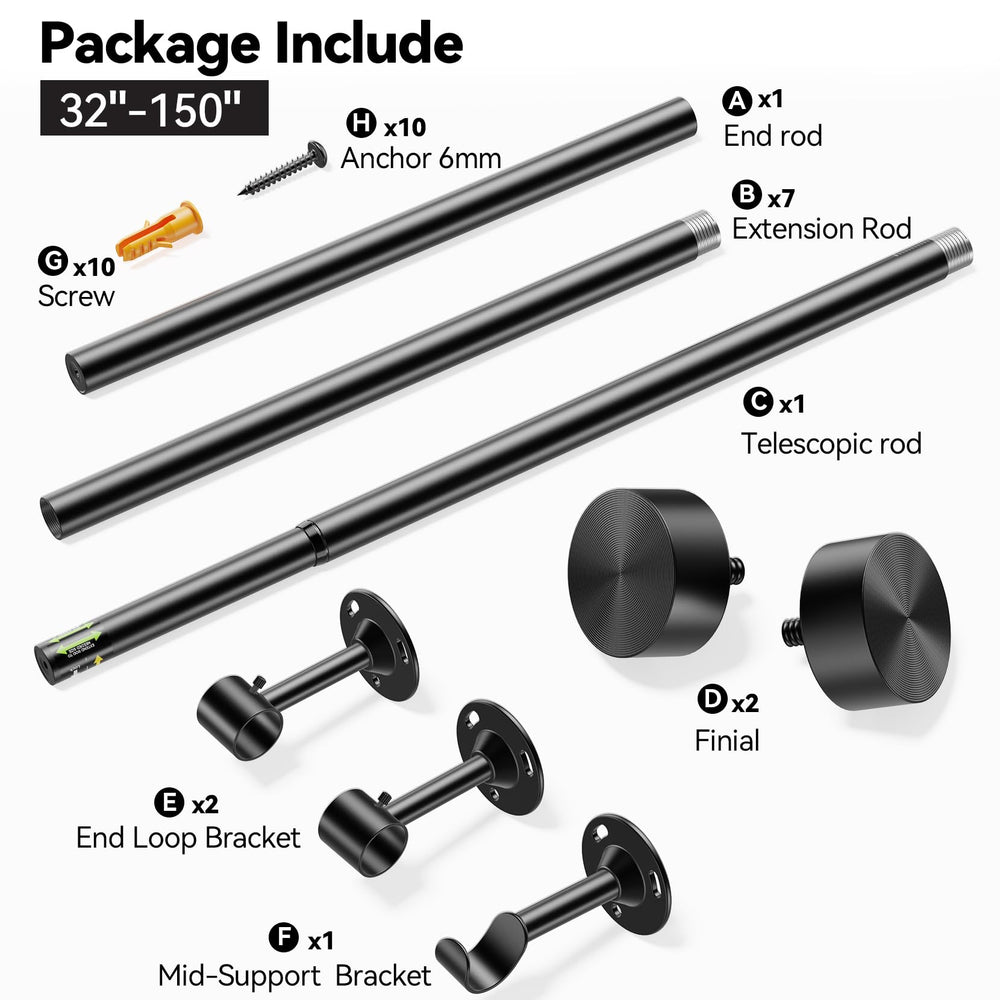 YaFex kit de herrajes desplegado mostrando tornillos y anclajes incluidos para instalación fácil