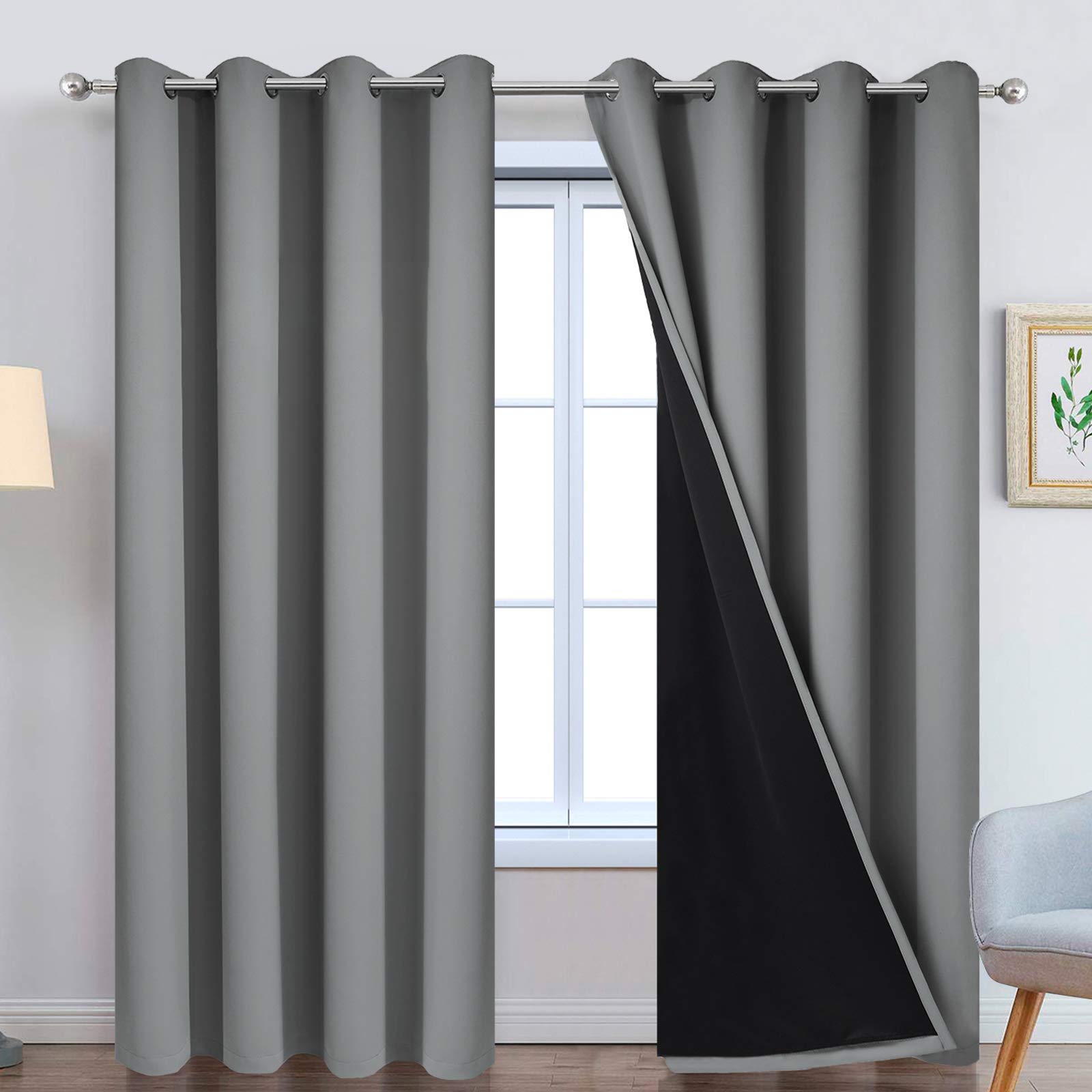Yakamok frontal del paquete de cortinas gris, muestra diseño y tamaño