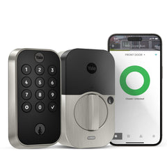 Yale Assure Lock 2 front view showing keypad and satin nickel finish for secure entry