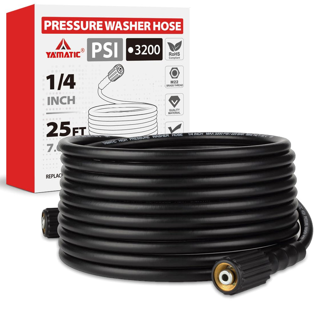 YAMATIC front view packed hose showing compact packaging and easy storage benefit