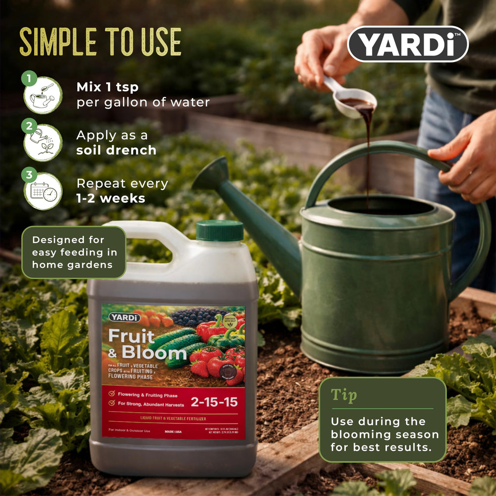 YARDi liquid texture poured from bottle showing easy mixing advantage