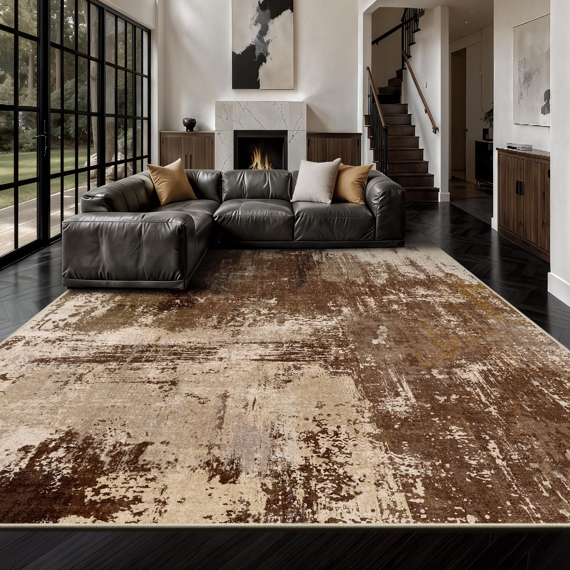 Yarooge front view of 8x10 abstract rug showing elegant pattern and instant style