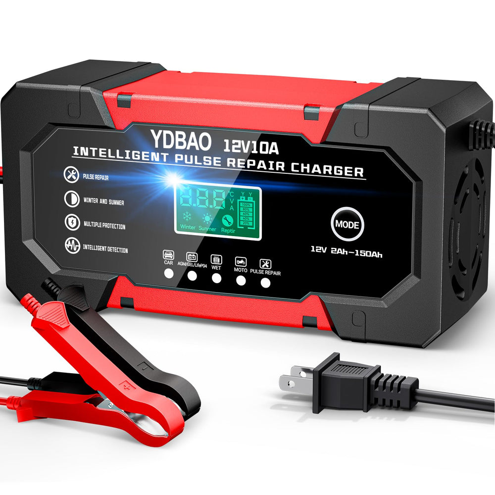 YDBAO vista frontal del cargador mostrando formato compacto y funciones