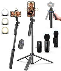 Yeaki frente del empaque del kit vlogging mostrando todos los componentes y ventaja de kit completo
