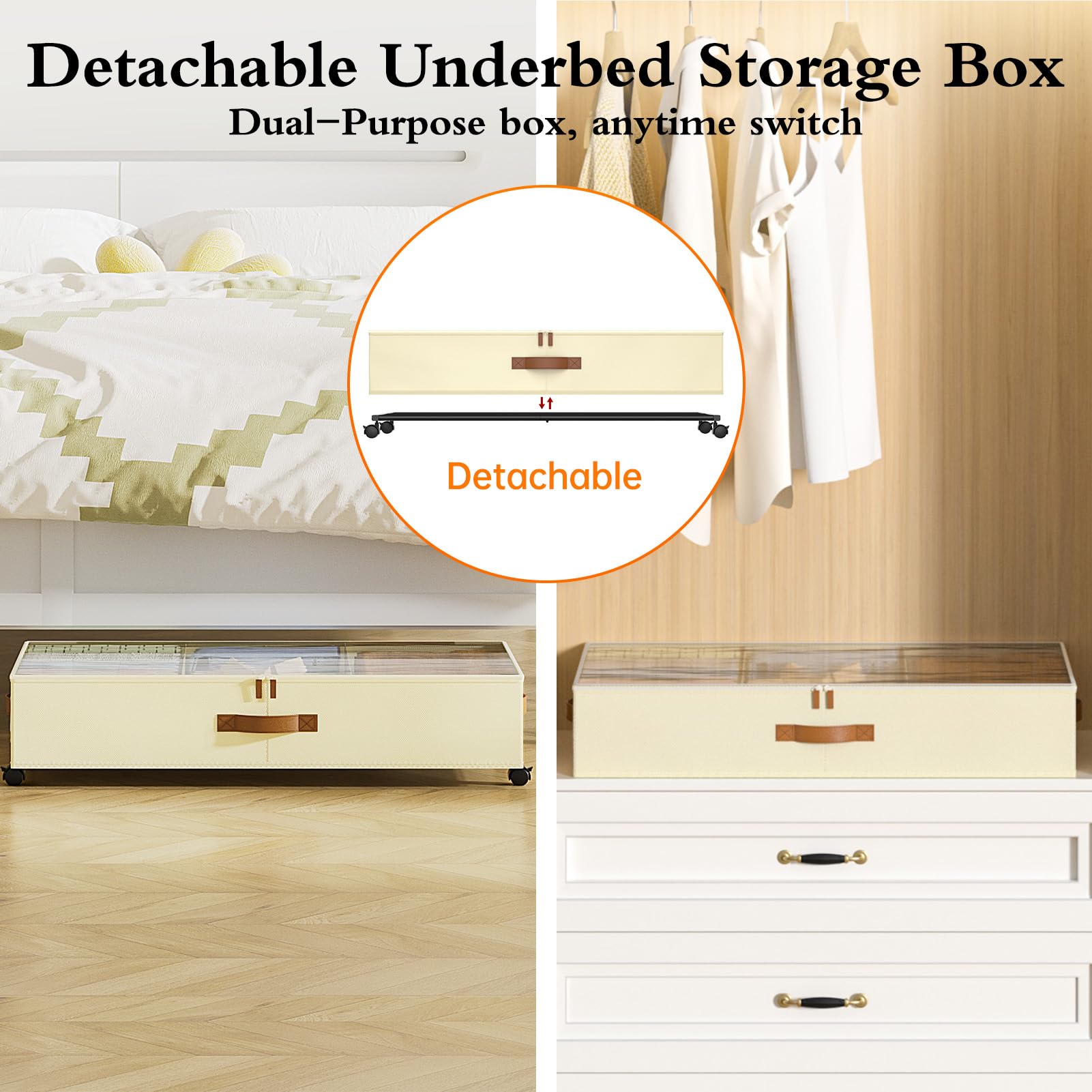 Yecaye under bed shot showing bin sliding out smoothly enabling easy retrieval of blankets and shoes