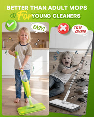 Yeeammk niño usando el mop en piso, promueve coordinación y juego