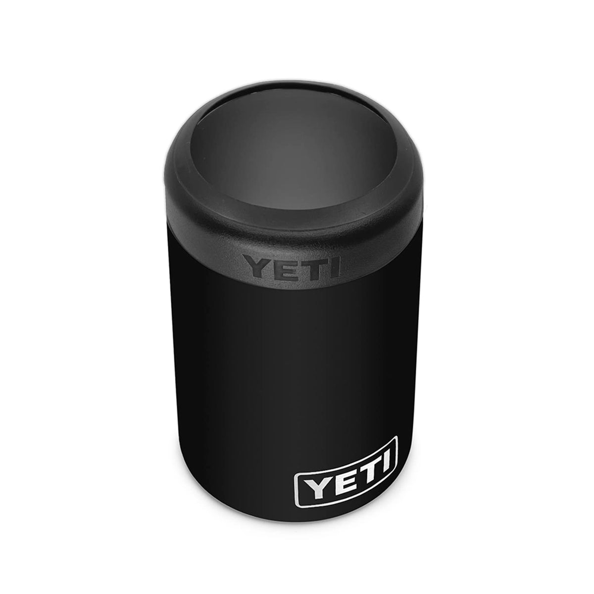 YETI Colster frontal negro mostrando su forma y beneficio de aislamiento