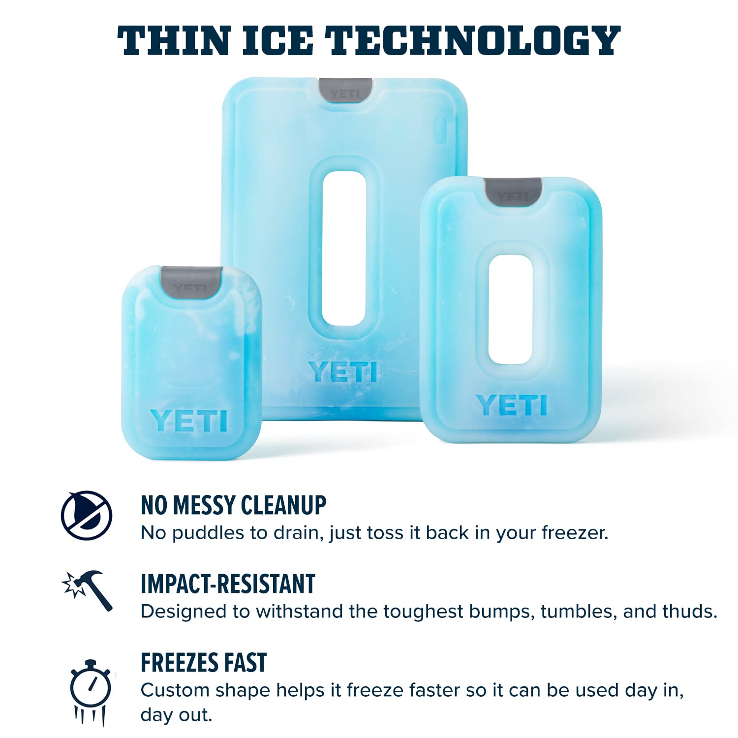 YETI ICE Sheet comparación de tamaño mostrando perfil hasta 50% más delgado