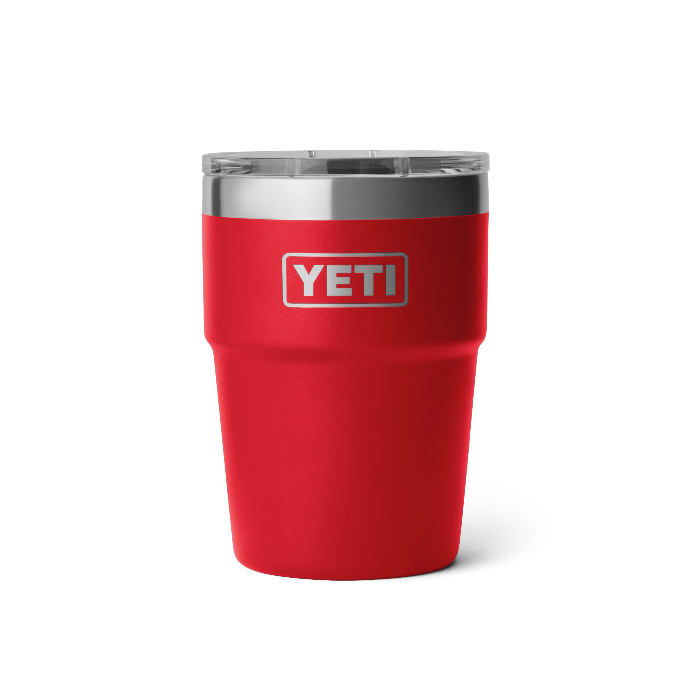 YETI vaso frontal Rescue Red mostrando diseño y capacidad