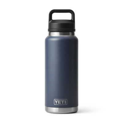 YETI Rambler navy front view showing robust bottle and secure cap benefit