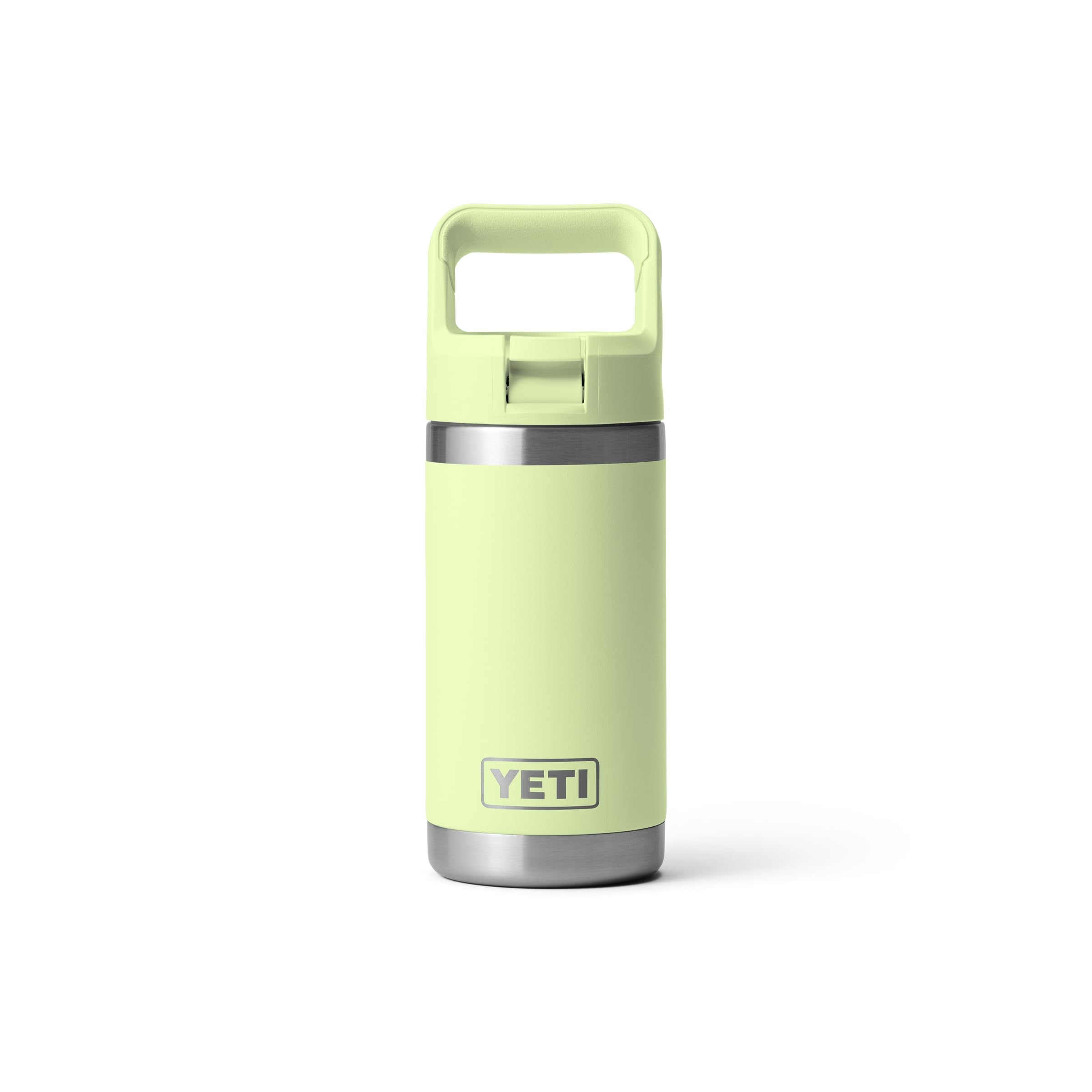 YETI Rambler Jr vista frontal con acabado Grasshopper y cierre seguro