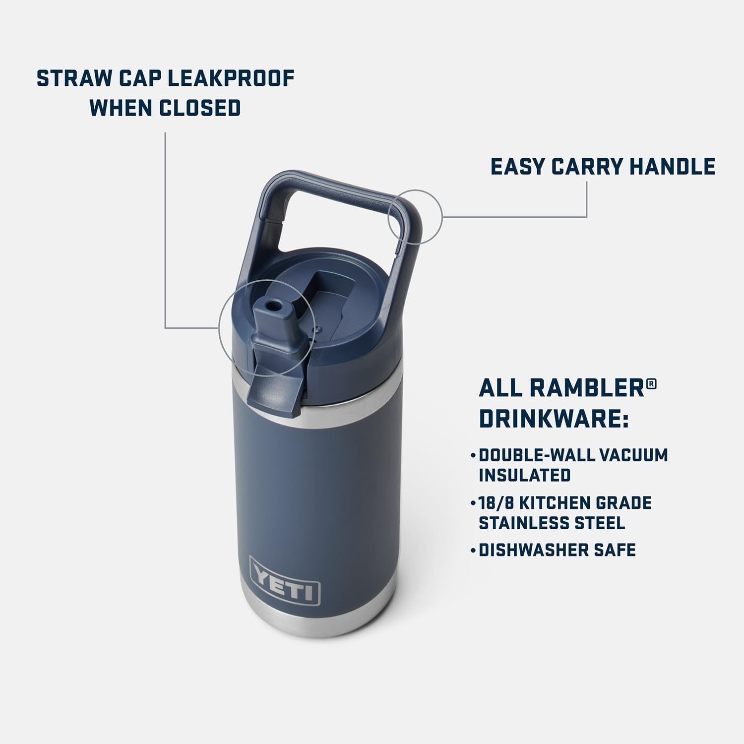YETI Rambler Jr detalle de la tapa con sorbo, beneficio antiderrame