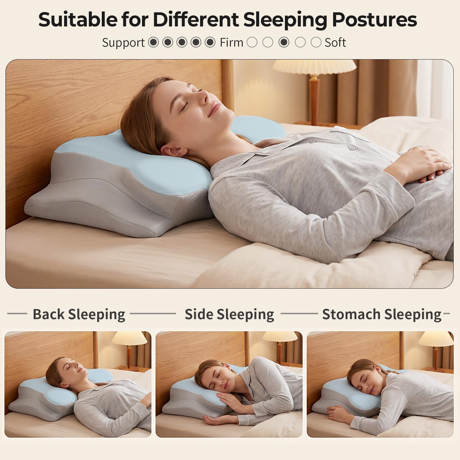 Ylekto almohada en uso con persona durmiendo de lado para mejor alineación