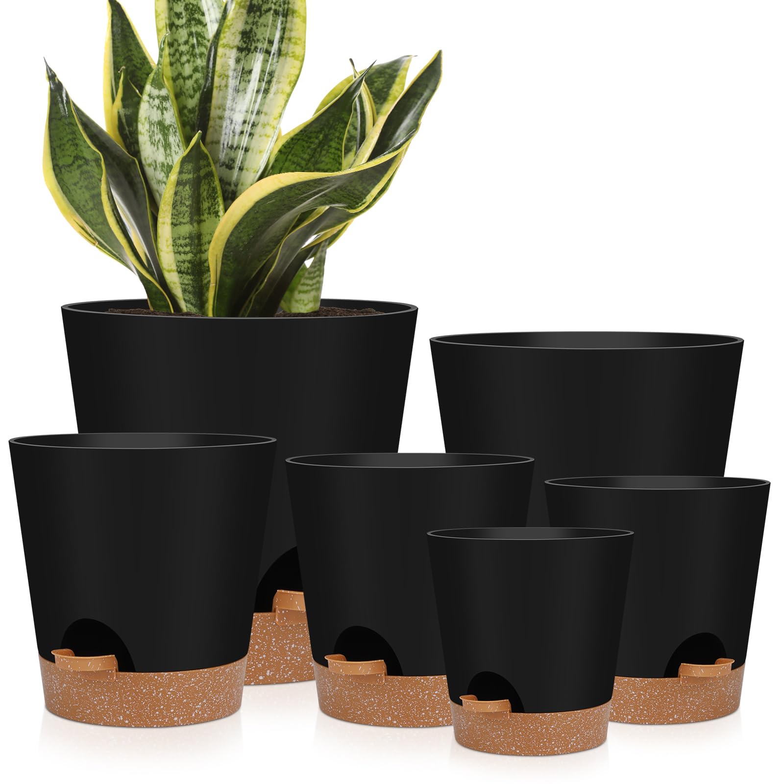 YNNICO vista frontal del pack de seis macetas, organiza plantas fácilmente