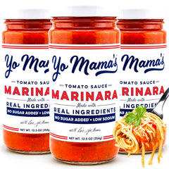 Yo Mama’s Foods frasco frontal con etiqueta clara y sabor auténtico
