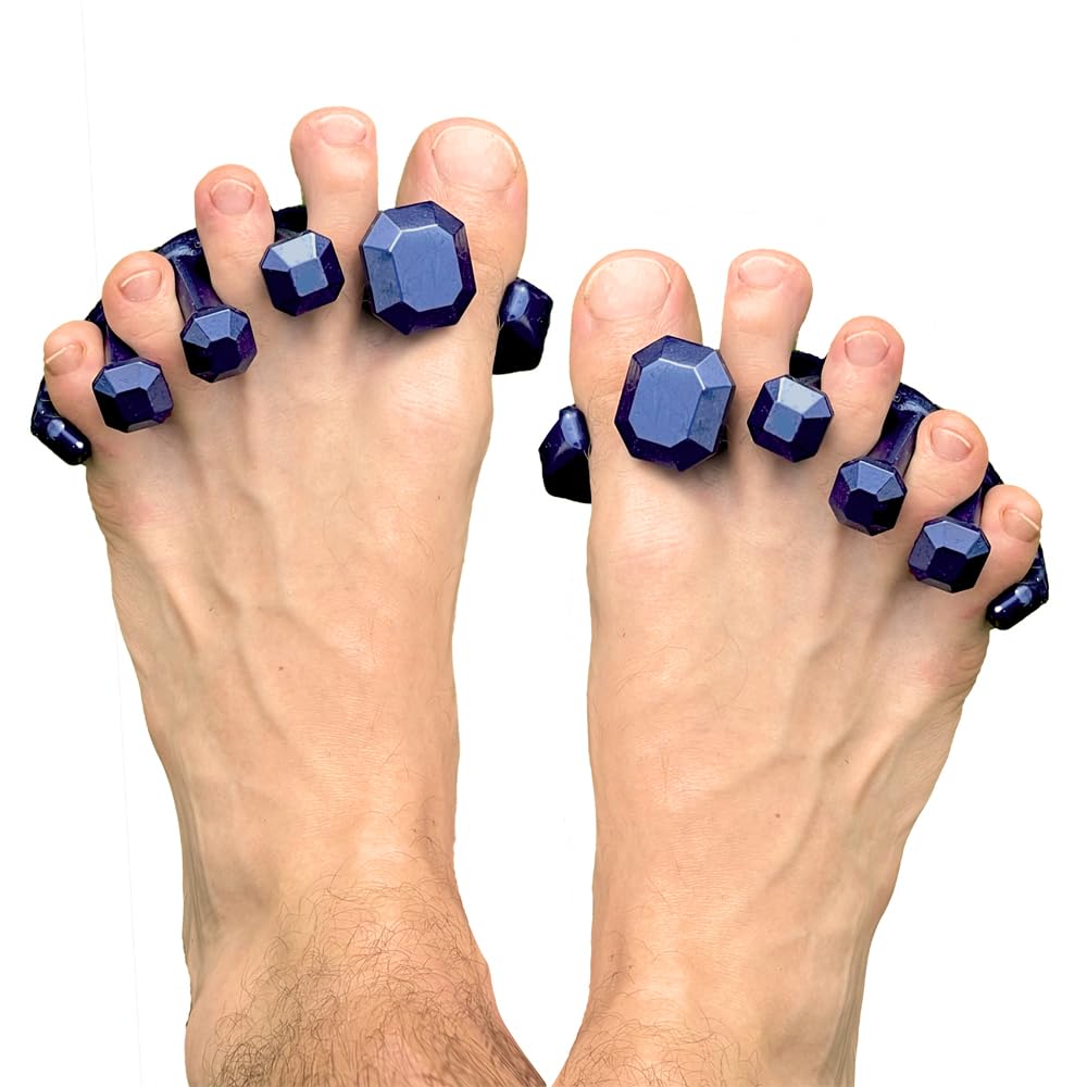 YogaToes Gems frontal del empaque mostrando color metallic blue y beneficio confort