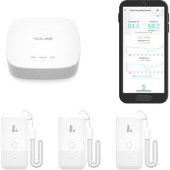 YoLink hub and three sensors displayed, showing kit completeness and reliable coverage