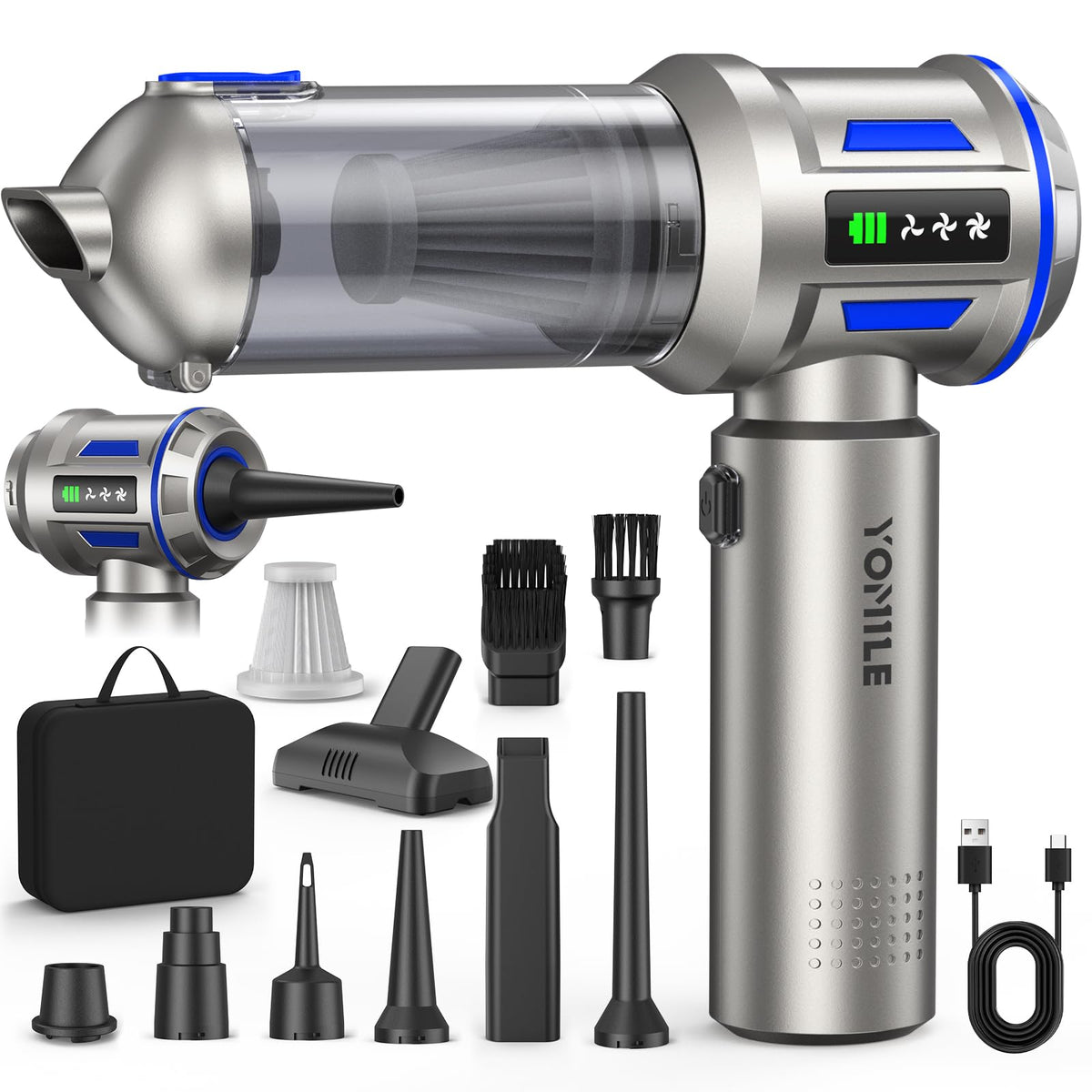 Yomile vista frontal del producto compacto con diseño ergonómico y fácil almacenamiento