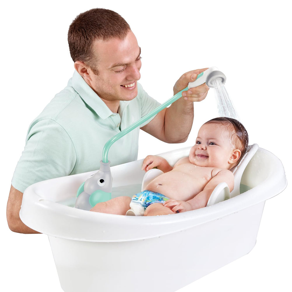 Yookidoo in-use tub rinse demonstrating controlled flow and safe support during bathing benefit
