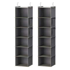 YOUDENOVA front view of two grey hanging organizers showing compact storage benefit
