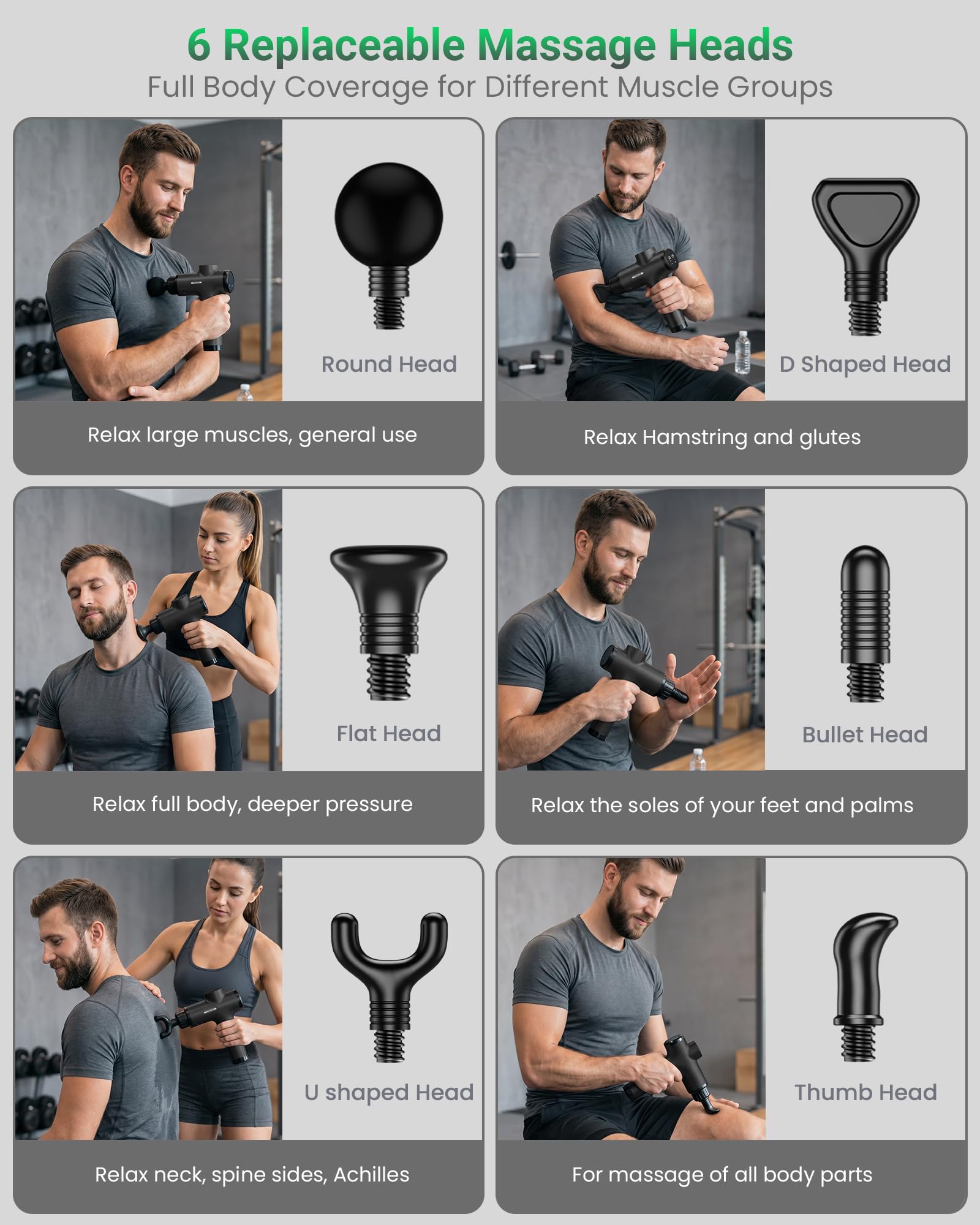 Youdgee seis cabezales alineados para terapia localizada y versátil