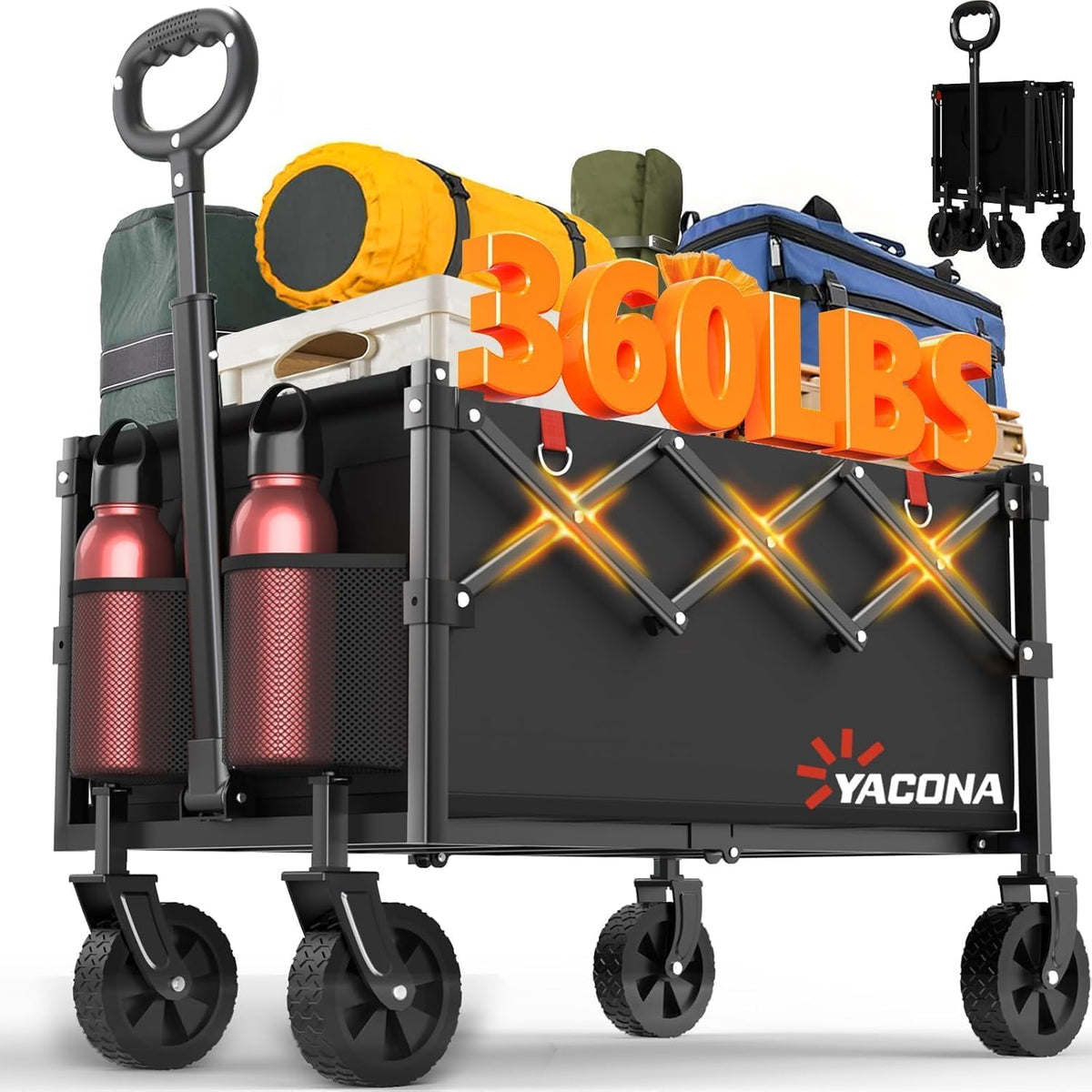 Yozoia vista frontal del carrito plegable con carga, facilita transporte cómodo